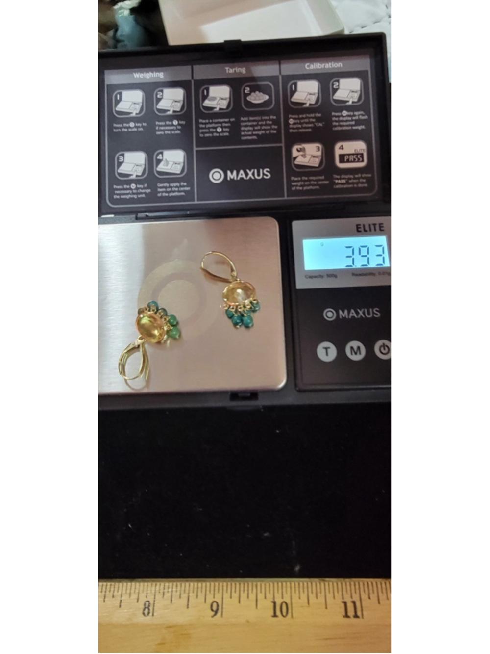 ZB DESIGNER 14K YELLOW GOLD OVAL CITRINE & TURQUOISE DANGLE EARRINGS 56 - Picture 5 of 6